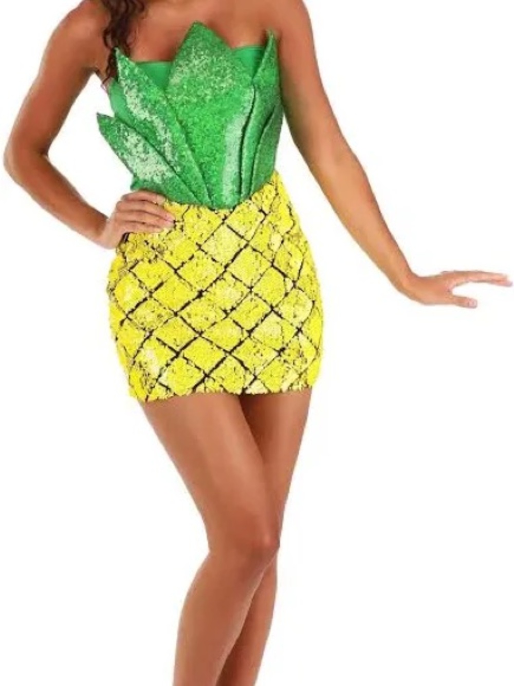 Women's Pineapple Sequin Costume Dress in Green & Yellow